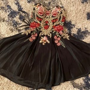 Floral Black Evening Prom Dress